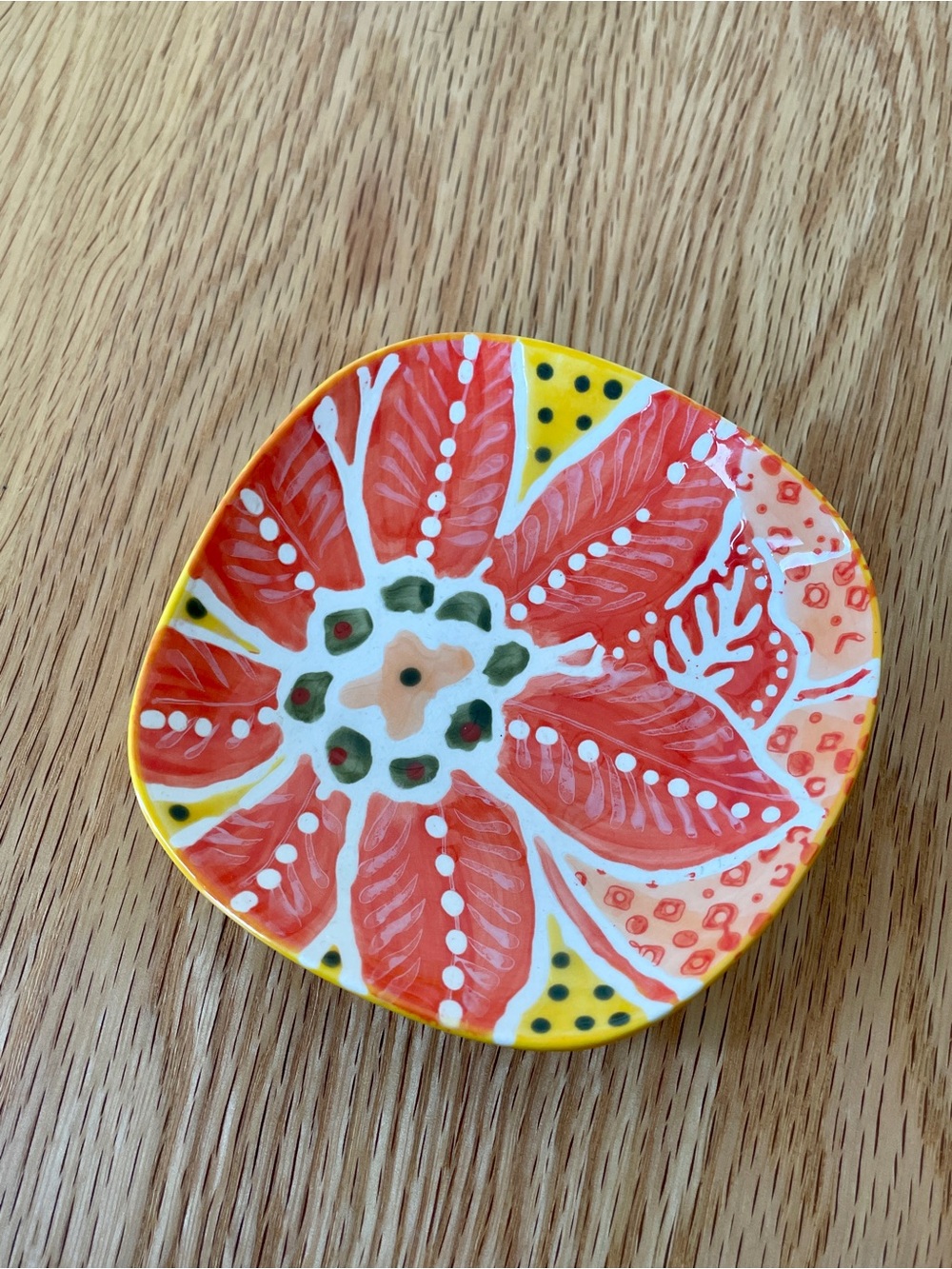 Anthropologie Floral Ceramic Dish in Orange and Yellow